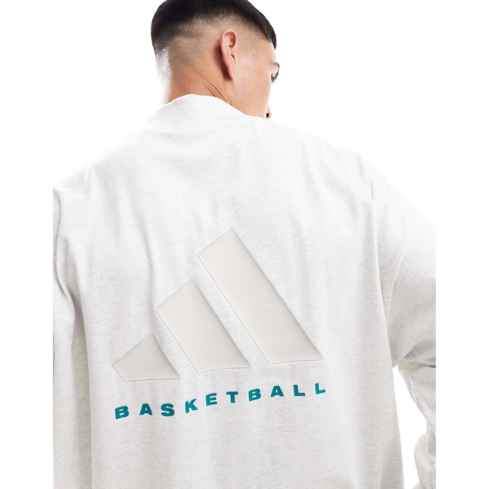 Adidas Basketball Grey Marl Long Sleeve Mock Neck Tee Shirt Mens XL Large Logo